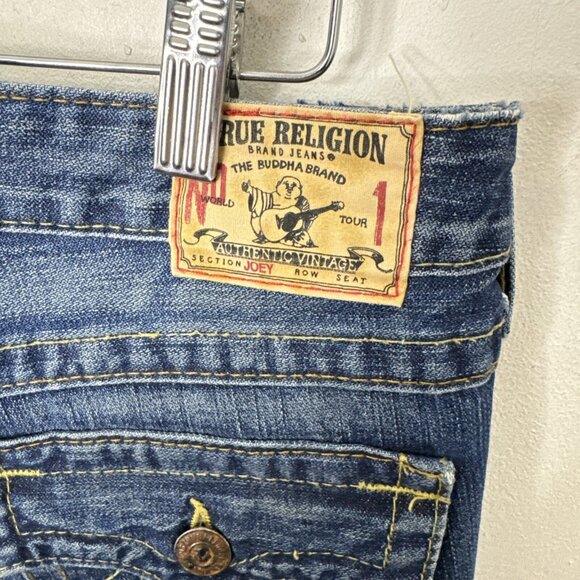 True Religion Joey Dark Hollow First Edition Destroyed Woman 27X32 Bootcut Flare - Picture 7 of 11